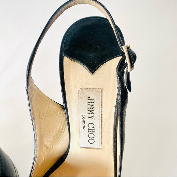 JIMMY CHOO Classic Black Leather Open Peep Toe Heeled Slingback Sandals Shoes 38 - Picture 4 of 16